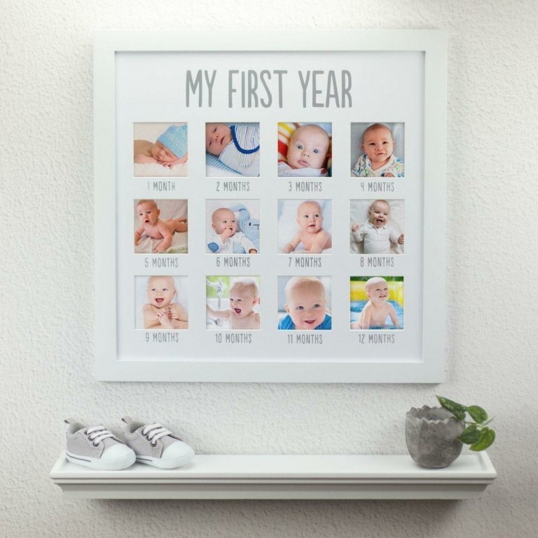 Geschenkidee für die Eltern mit Fotos aus jedem Monat des ersten Lebensjahres in einem speziellen Rahmen