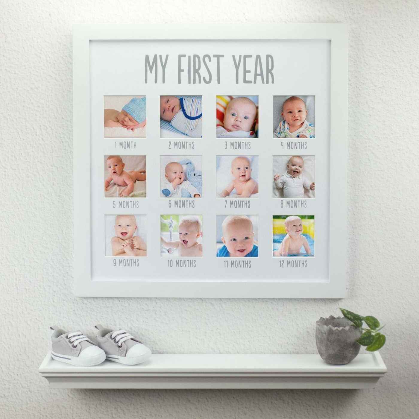Gift idea for the parents with photos from every month of the first year of life in a special frame