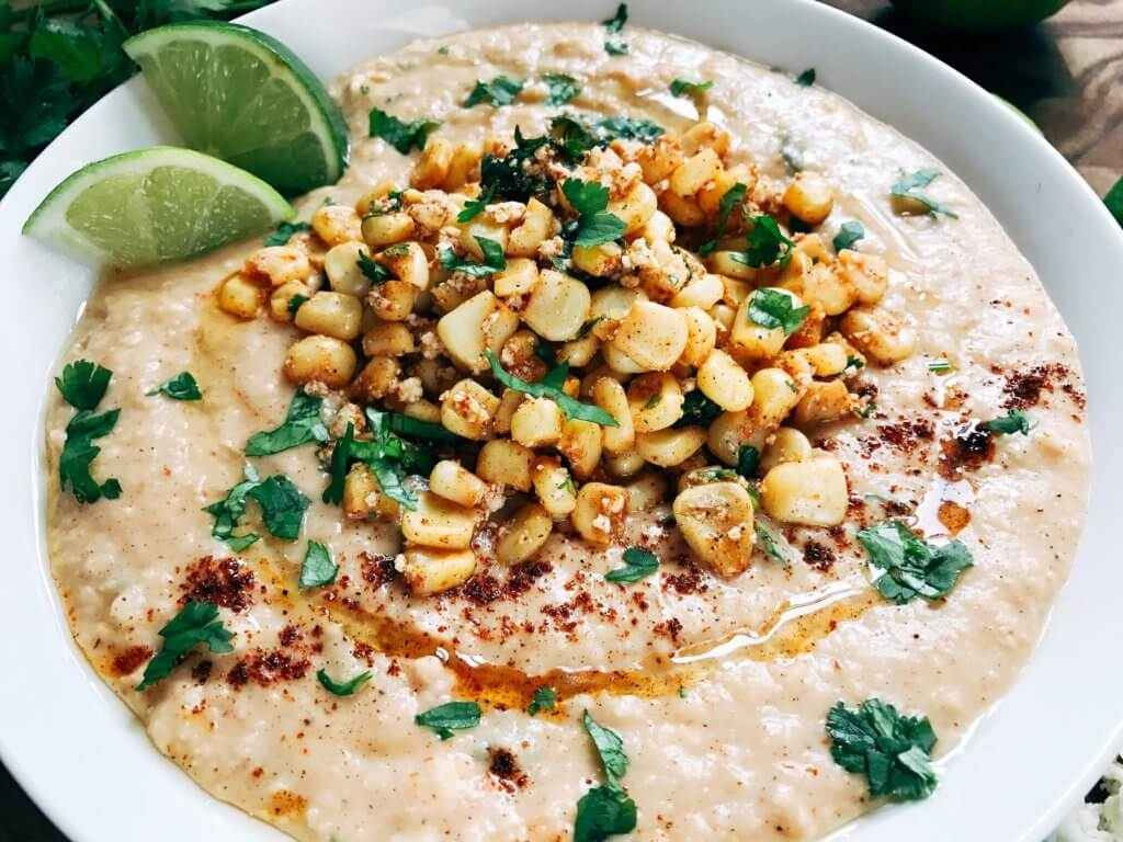 Hummus mit Mais kalorienarm gesund Vorspeise Sommer leichte Gerichte