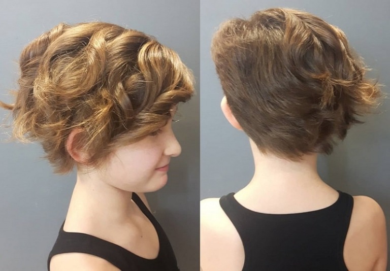 Kurzhaarfrisuren Mädchen Kinder Stufenschnitt Locken Seitenscheitel dicke Haare