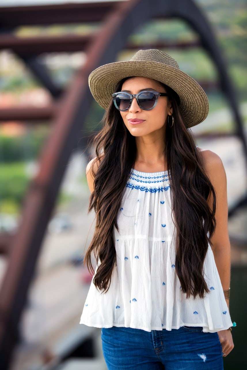 Panama Strohhut für Damen Outfit Ideen Sommer Sonnenbrille Modetrends