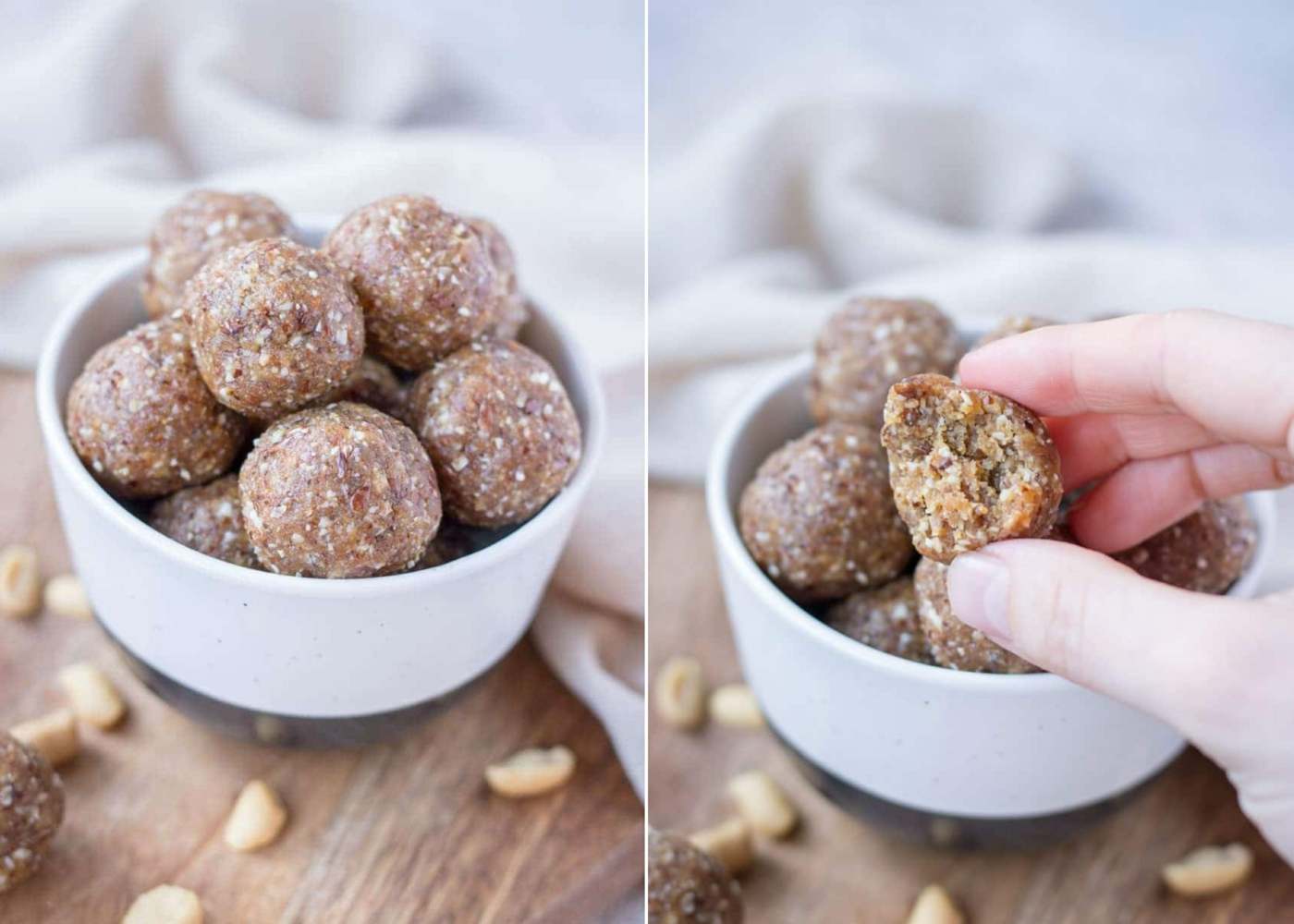 Shellfish recipe for peanut butter balls with dates and linseed without baking