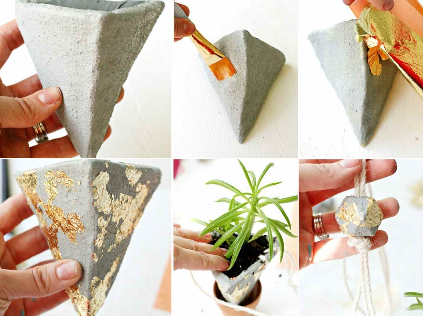 Beautiful flower pots for hanging and decorated with leaf gold