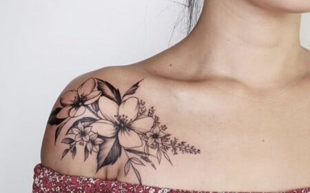 Tätowierung am Schulter Blumen Tattoodesign für Frauen Trends