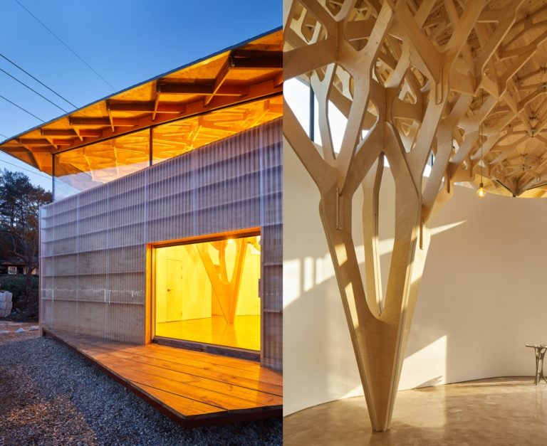 abgehängte Holzdecke Holzhaus modern gestalten Ideen