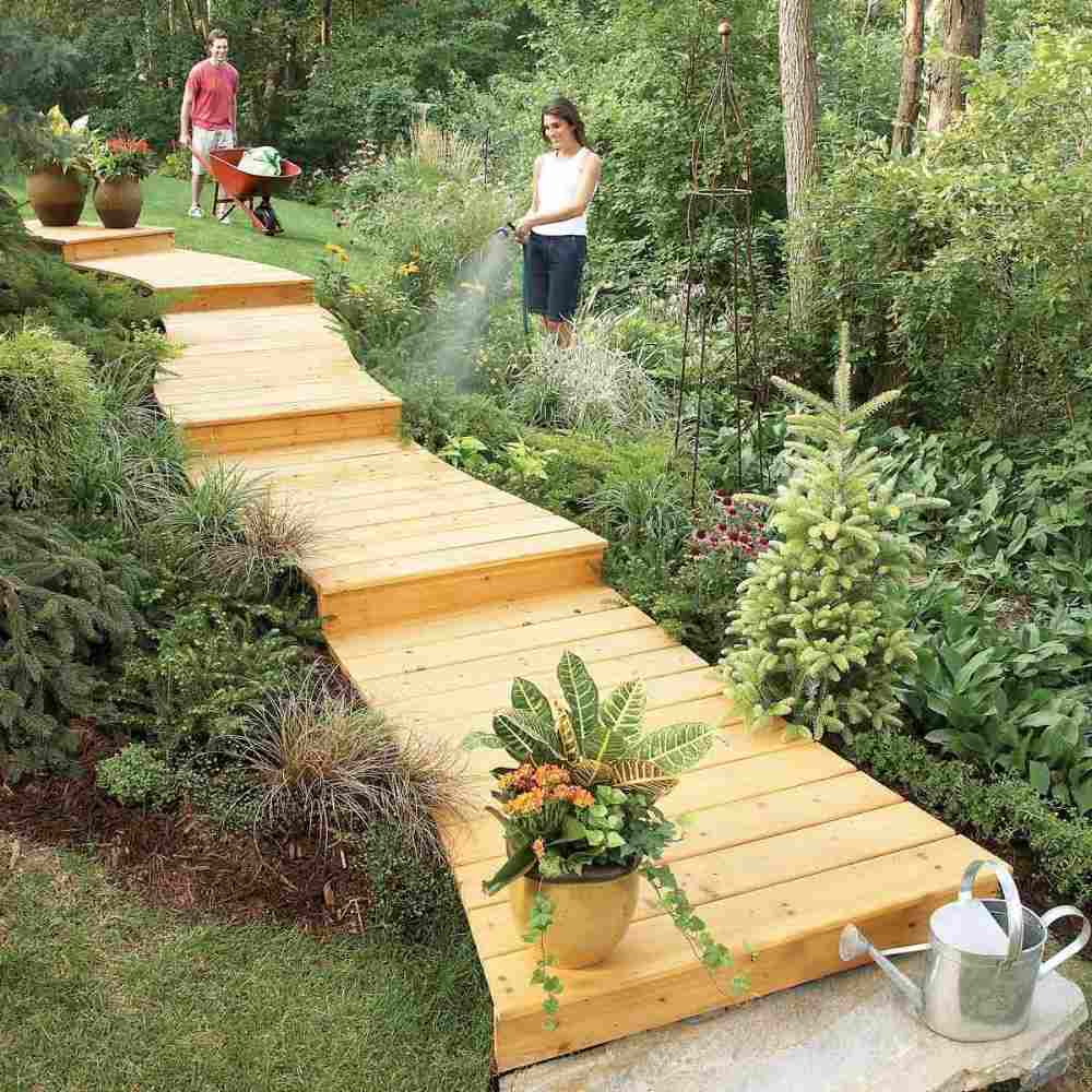 garden path wood carving hanging garden path made of wood with planting care