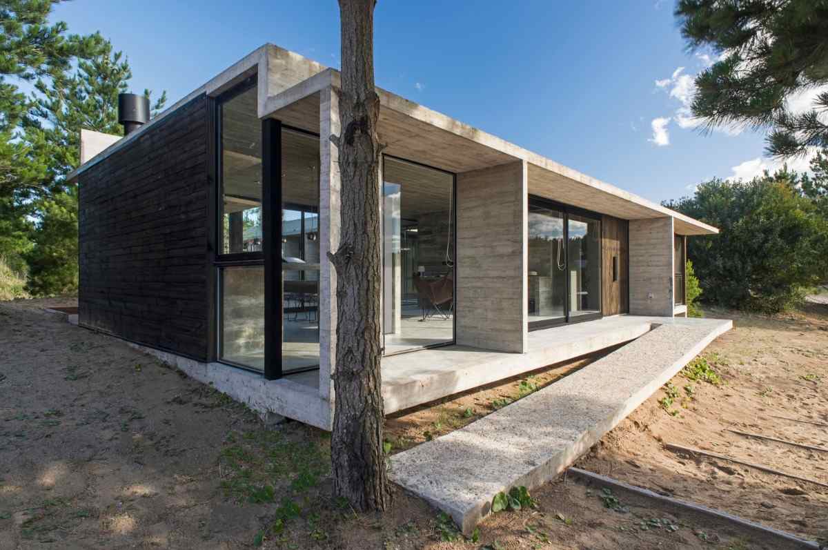 modern house with timber facade and concrete in the middle of a mexico