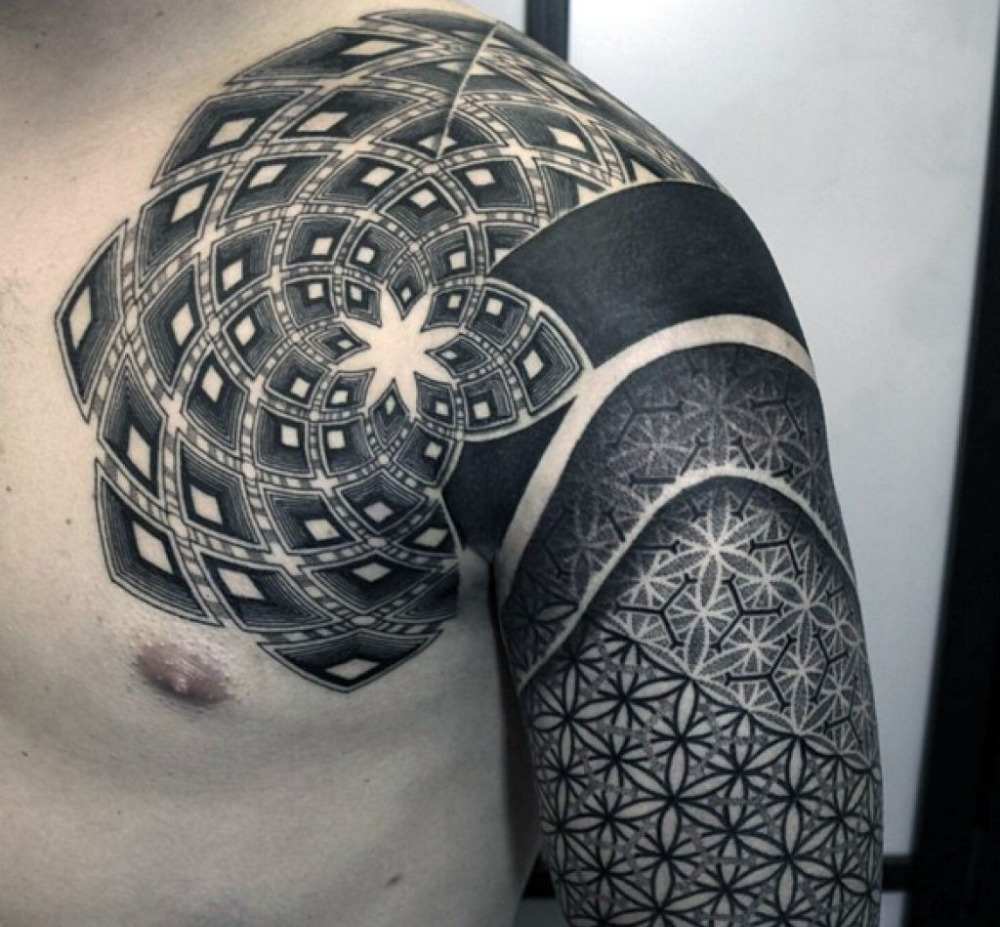 black band tattoo shoulder man geometric figures