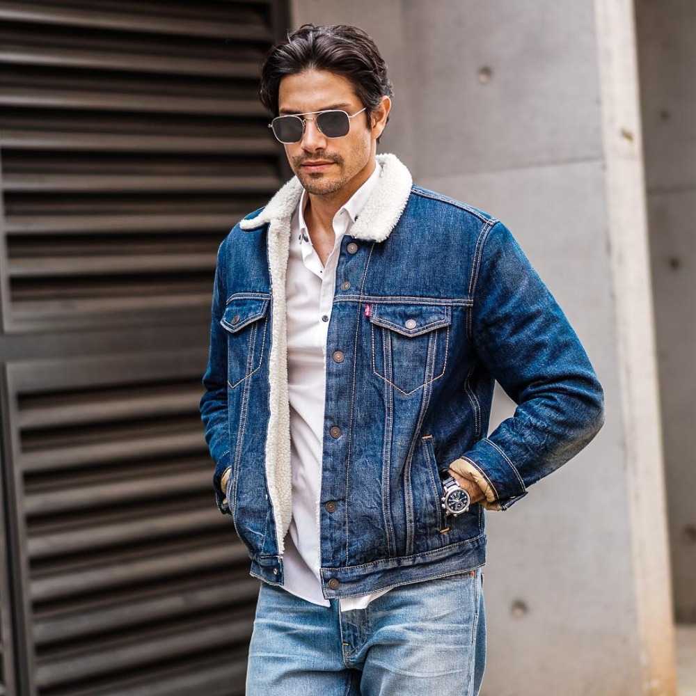 stylish denim jacket with skirt and pilot glasses with jeans and your modern wear