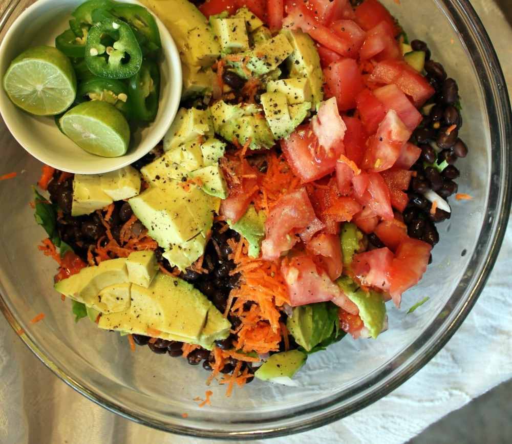 ingredient mexican layer salad with dressing from avocado lime tomato black bean carrots