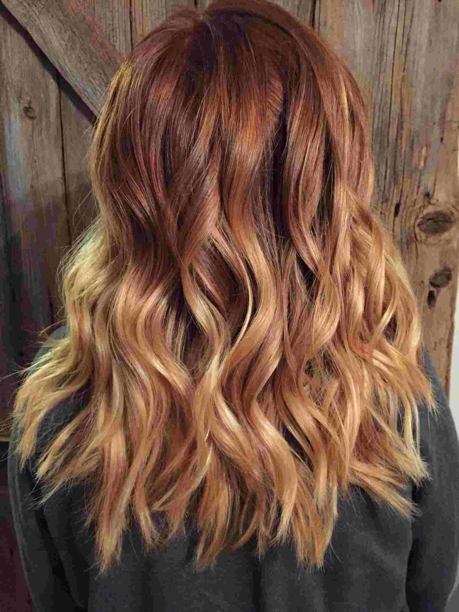 Balayage Red Hair Trend Copper Red Hair Color with Blonde Highlights