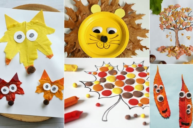 Bastelideen Herbst Kindergarten mit Naturmaterialien und anderen Dingen