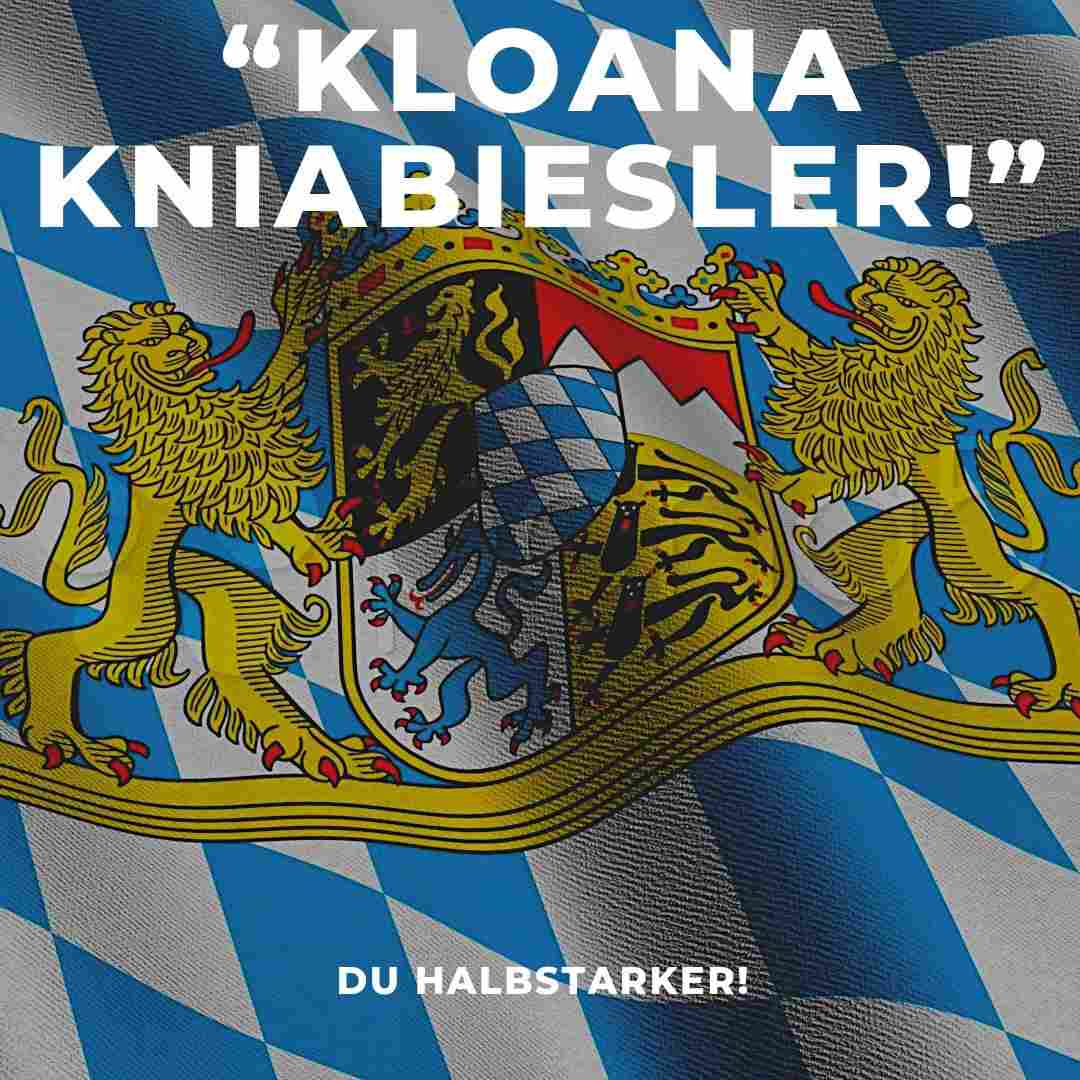 Beleidigung auf bayrisch mit bayrischer Fahne in Blau-Weiß und mit Wappen