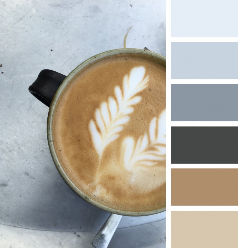 Cappuccino Wandfarben gekonnt kombinieren helle blaue Nuancen und Grau und Beige