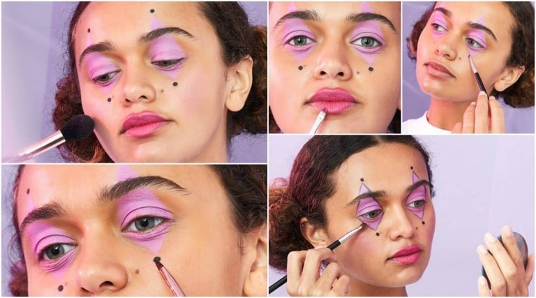 Clown schminken für Damen mit Anleitung Makeup Ideen für Halloween einfach