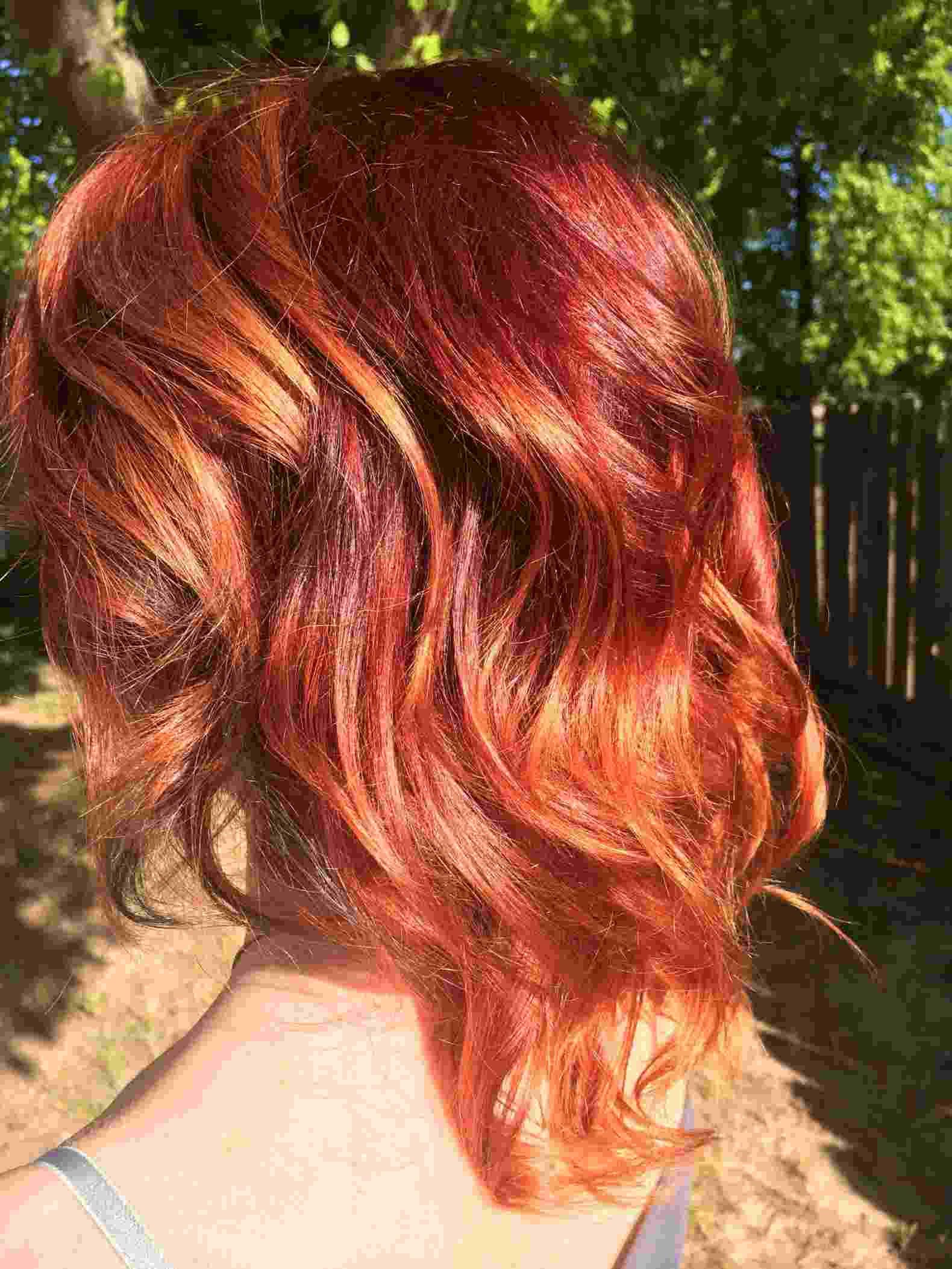 Dark Copper Red Hair Color With Blonde Rays Short Hair Hairstyles Ideas