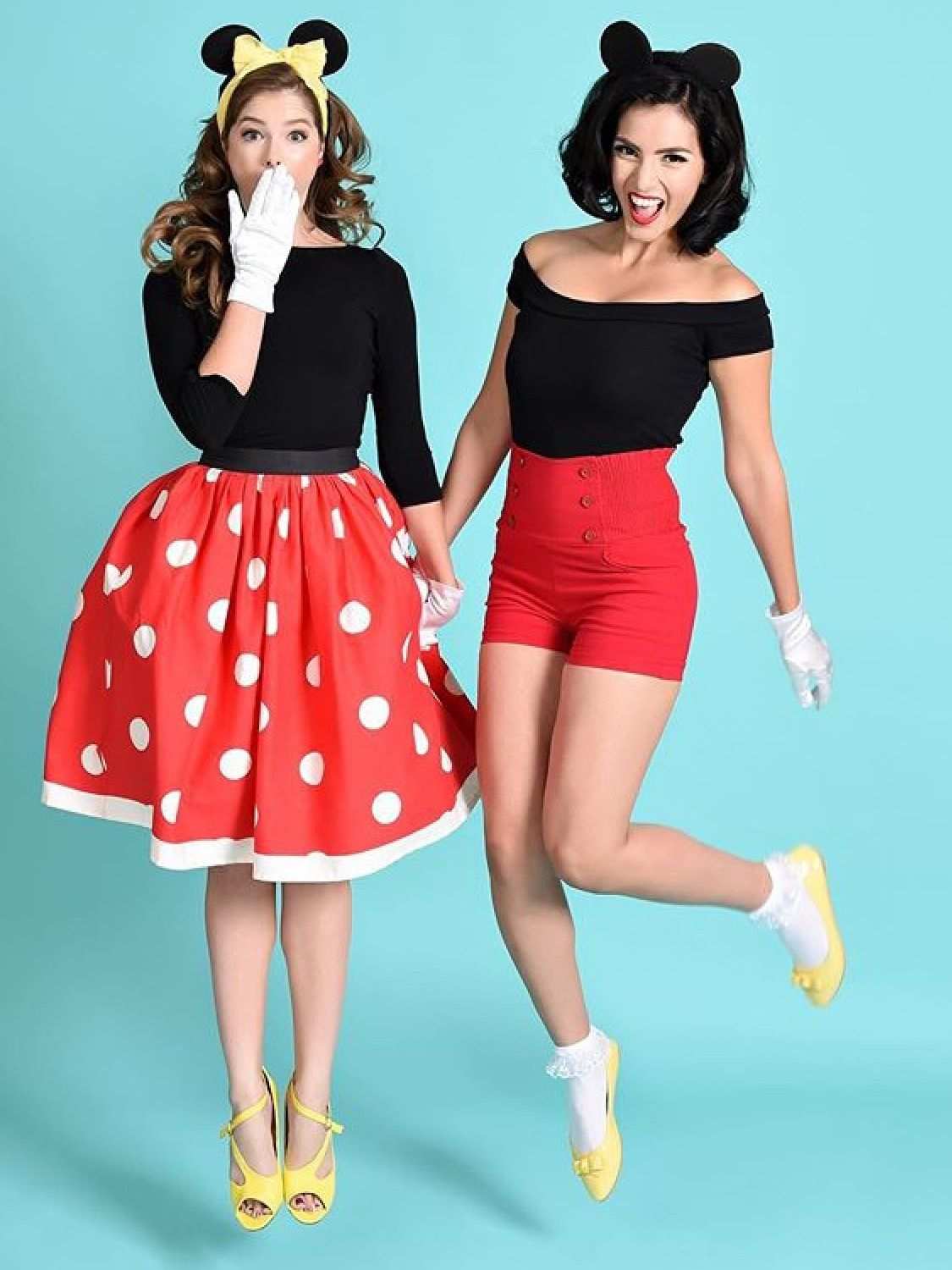 Freundinnen Kostüm Minnie und Mickey Mouse selber basteln Halloween Makeup Anleitung Damen