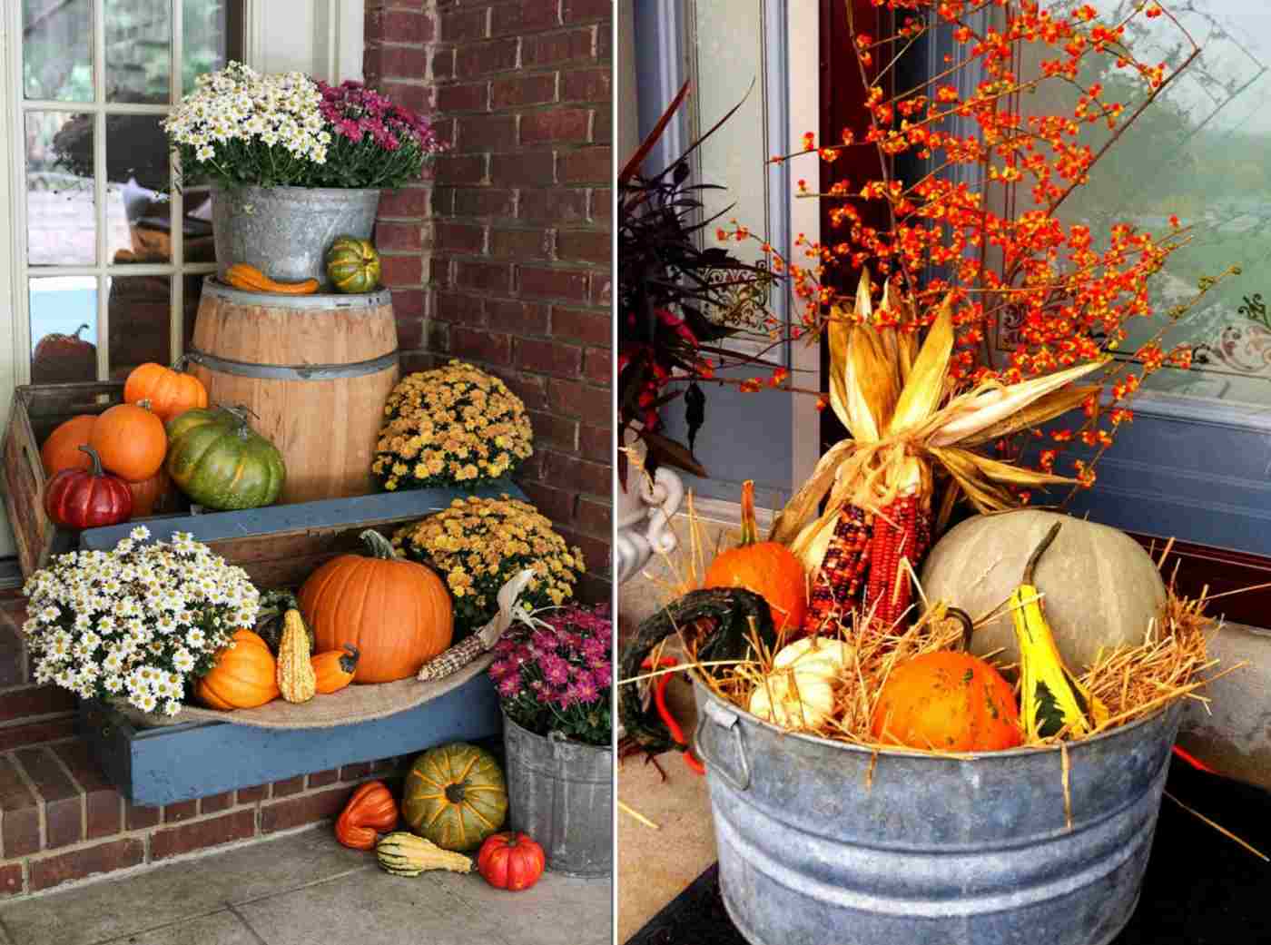 Gartendeko Herbst selber machen für Veranda und Eingansbereich in herbstlichen Farben