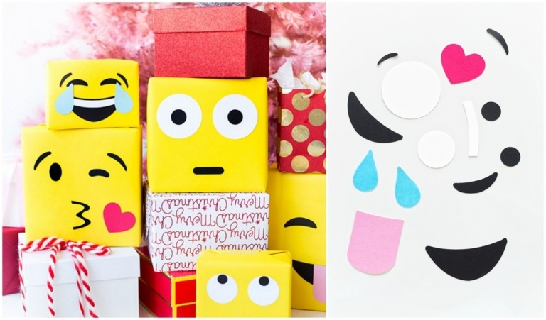 Geschenk verpacken lustig Emojii Geschenkbox selber basteln DIY Anleitung