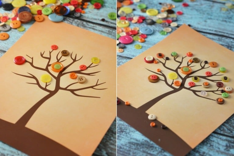 Geschenke basteln mit Kindern im Herbst - Bilder aus Knöpfen machen