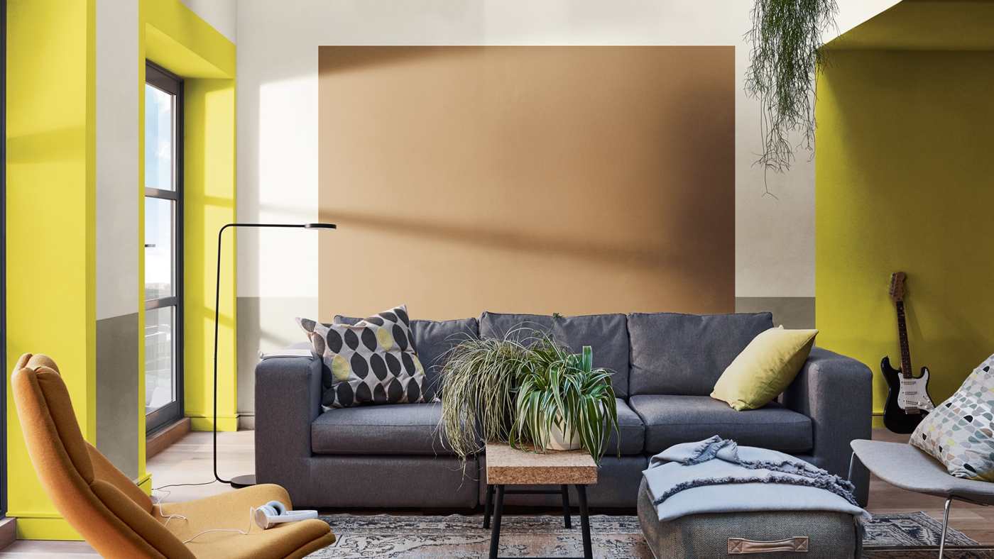 Welche Farben passen zu Curry und Cappuccino Ideen für Wandgestaltung mit Gelb für kleine und dunkle Räume
