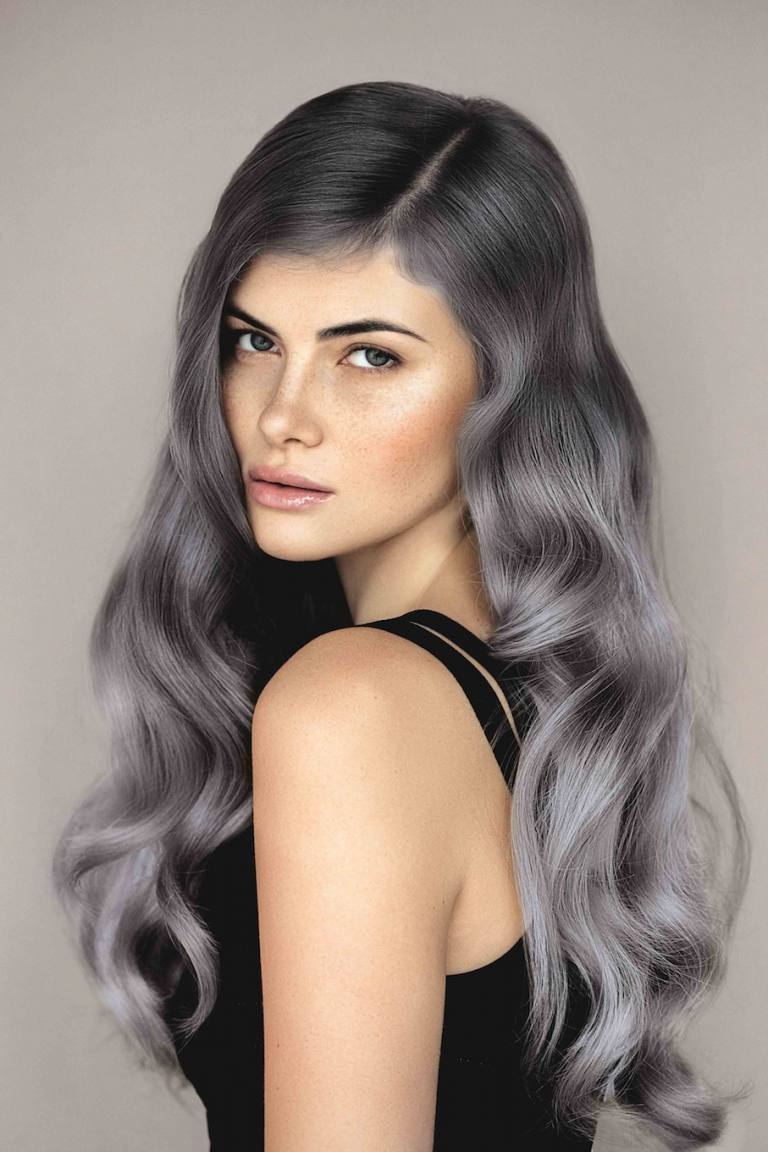 Haare silber färben braun Haarfarbe Balayage grau Haartrends Frauen