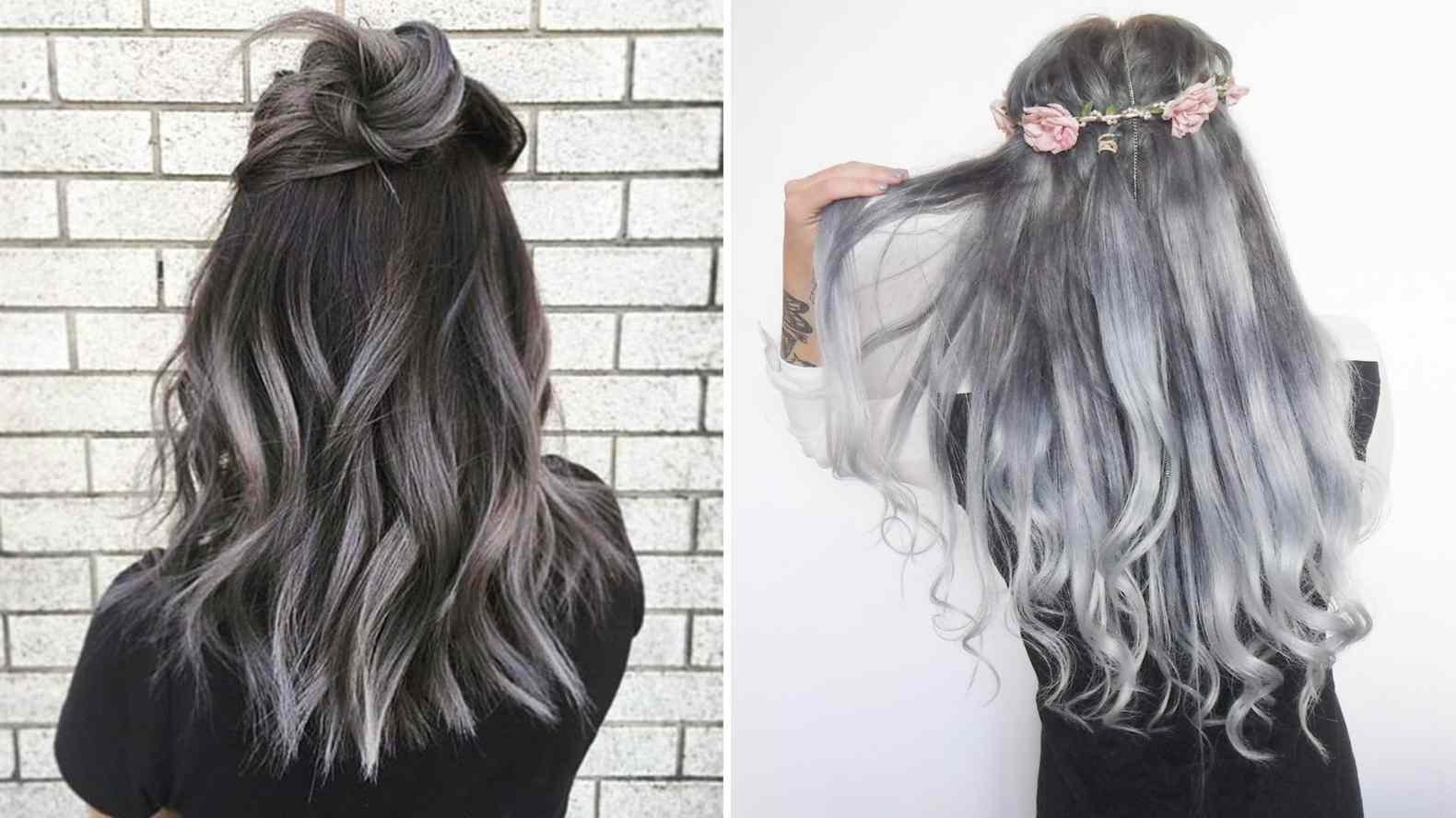 Hair silver color gray black hair color Ombre dark hire Hair accessories Hairband