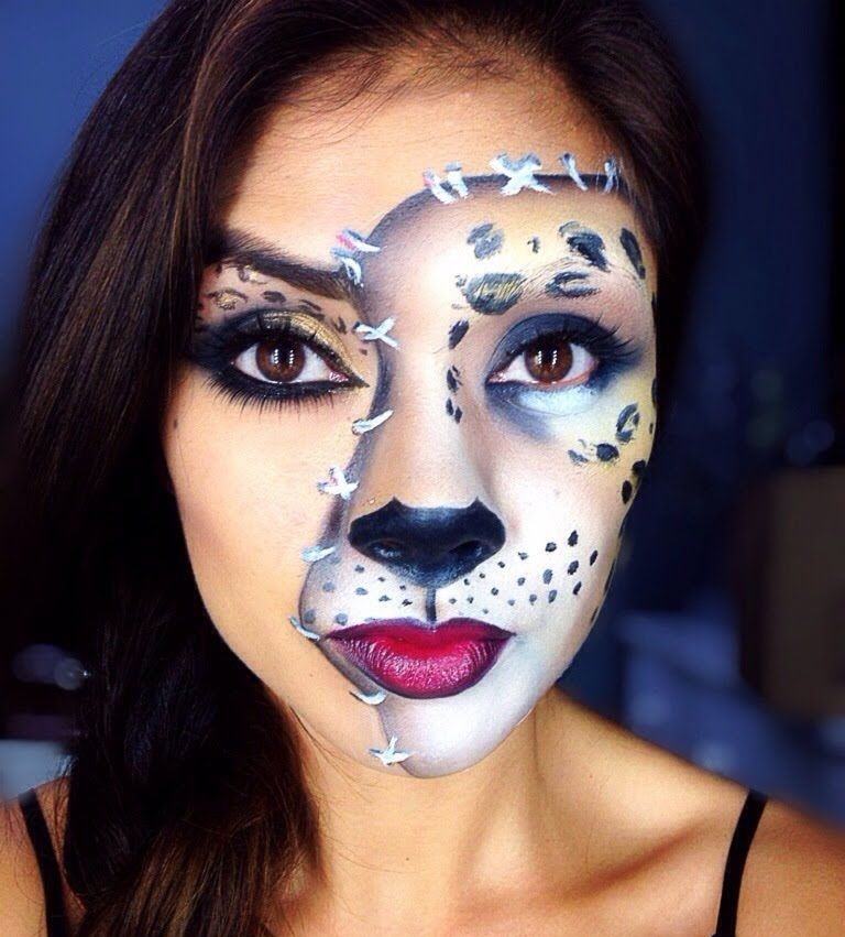 Halbes Gesicht Schminikdeen zu Halloween für Frauen Tiger malen