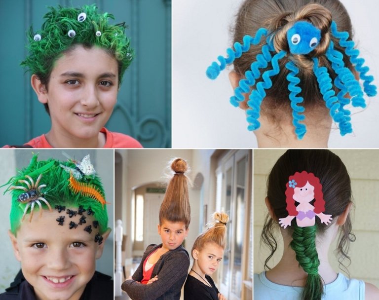 Halloween Frisuren für Kinder - Grüne Haare für Jungs und Spinne aus Pfeifenreinigern