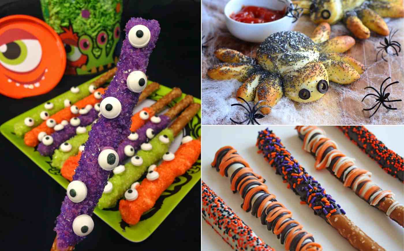 Halloween ideas with embellished rods and homemade spiders with poppy