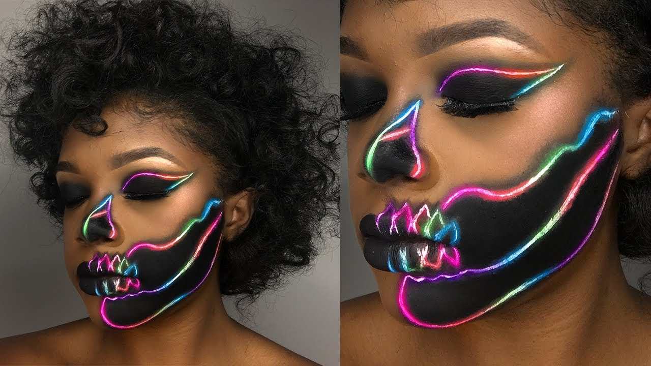 UV Farbe verwenden Halloween Make up schminken glitzert in der Disco