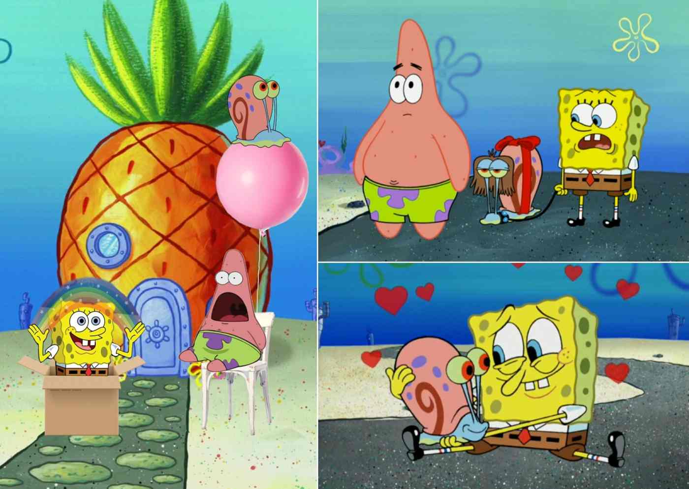 Haustier Gary die Schnecke mit Spongebob und Patrick in Bikinibottum