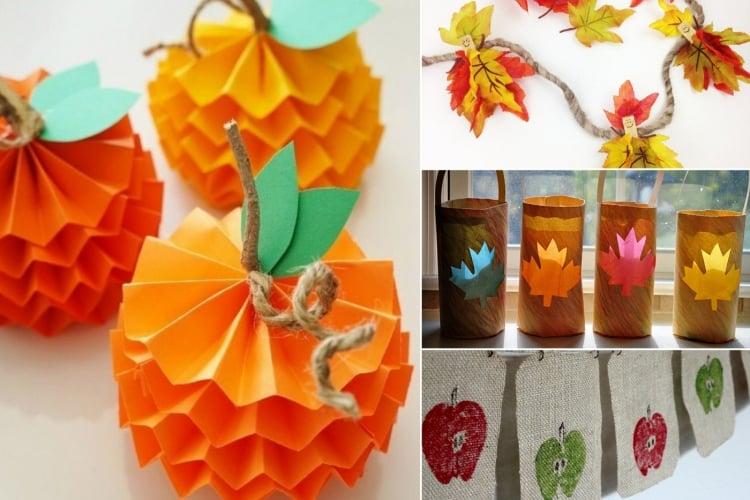 Herbstdeko basteln mit Kindern - Ideen für Girlanden, Windlicht und Kürbis-Figuren