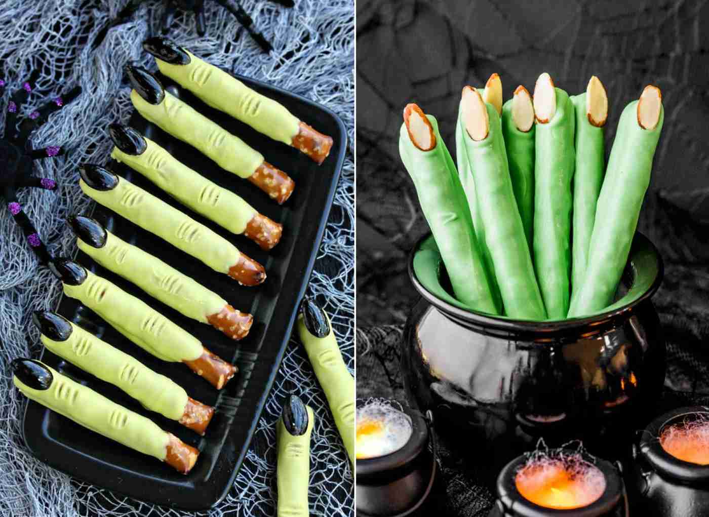 Hexen finger idea - Bake onion rods, overlay with green glaze and use almonds or olives as nails