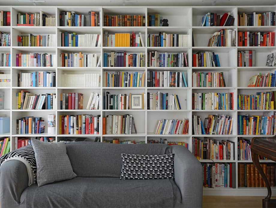Living room wall shelf bookcase sofa practical storage room