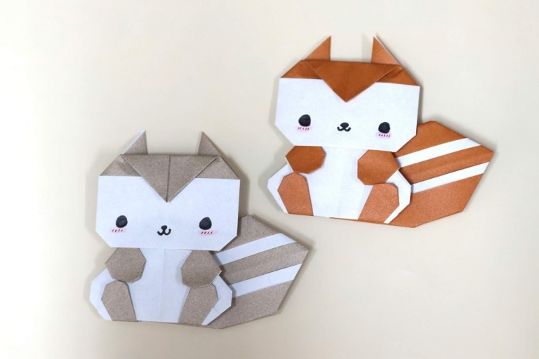 Tierfiguren aus Papier falten Origami Eichhörnchen selber machen