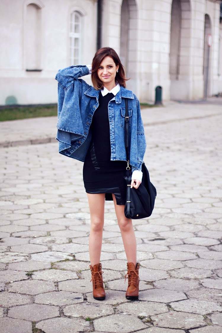 Oversized Jeansjacke outfit Minikleid im Herbst tragen Modetrends