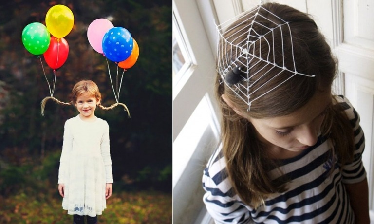 Pippi Langstrumpf Zöpfe mit bunten Ballons dekorieren und Spinnennetz als Haarschmuck