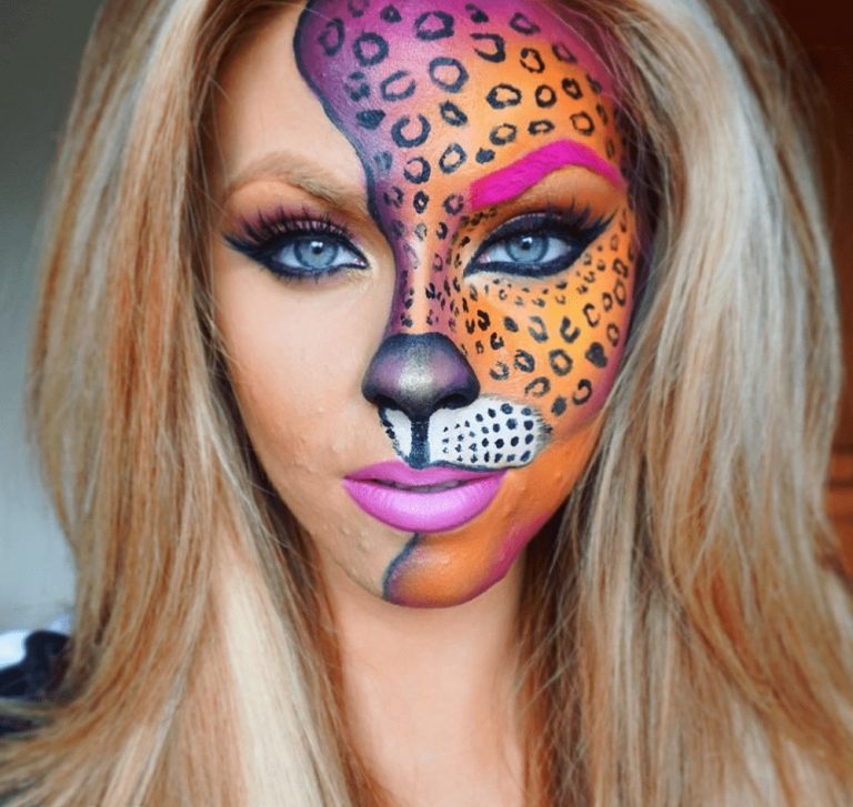 Schminkideen für halbes Gesicht für Frauen Leopard malen