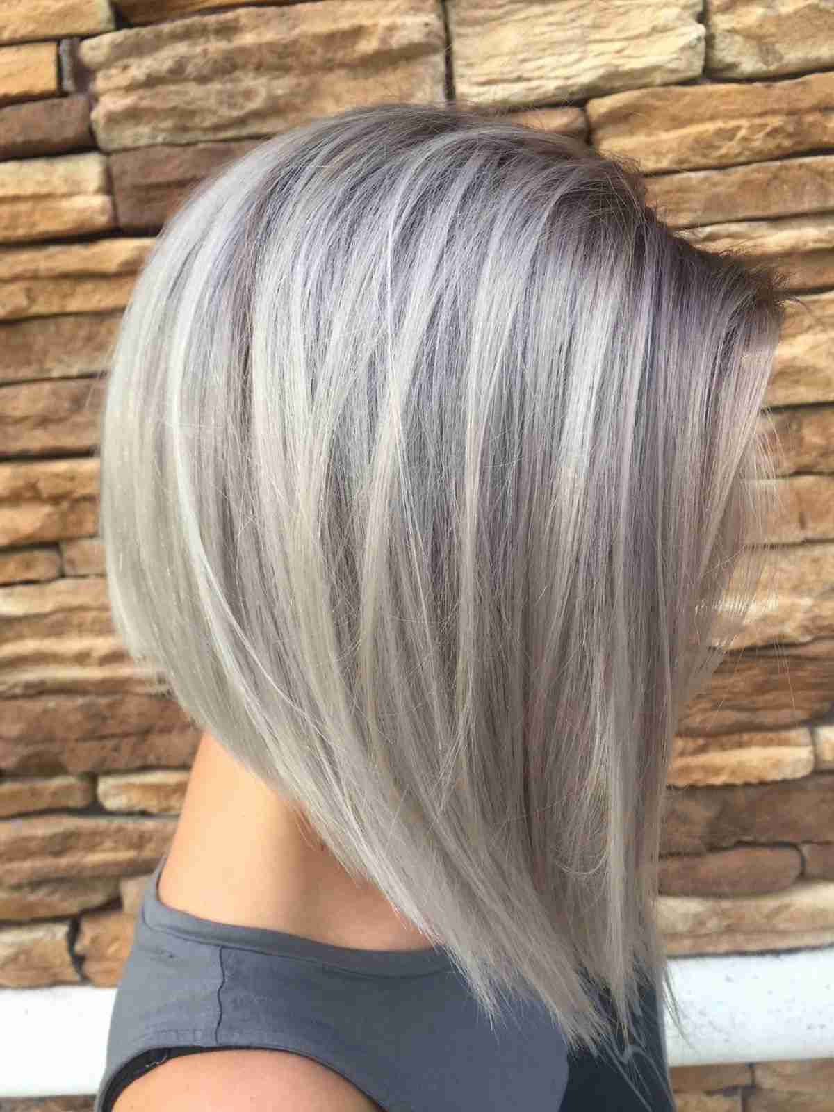 Silver hair gray hair color strands long bob hairstyle asymmetrical hairstyles ideas quick easy