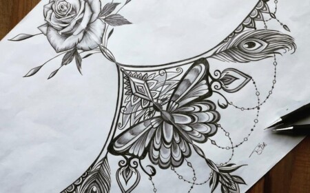 Tattoo Brust Frau Ideen Mandala mit Rose Tattoodesign Vorlage