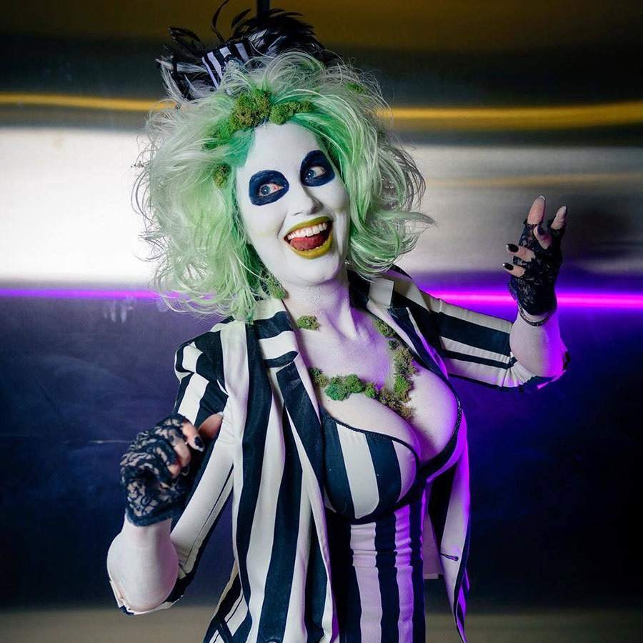 beetle juice costume for women with striped back in black white and green h...
