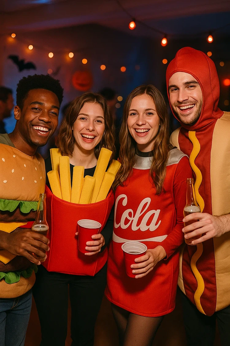 gruppenkostüme ideen 4 personen burger pommes cola hotdog