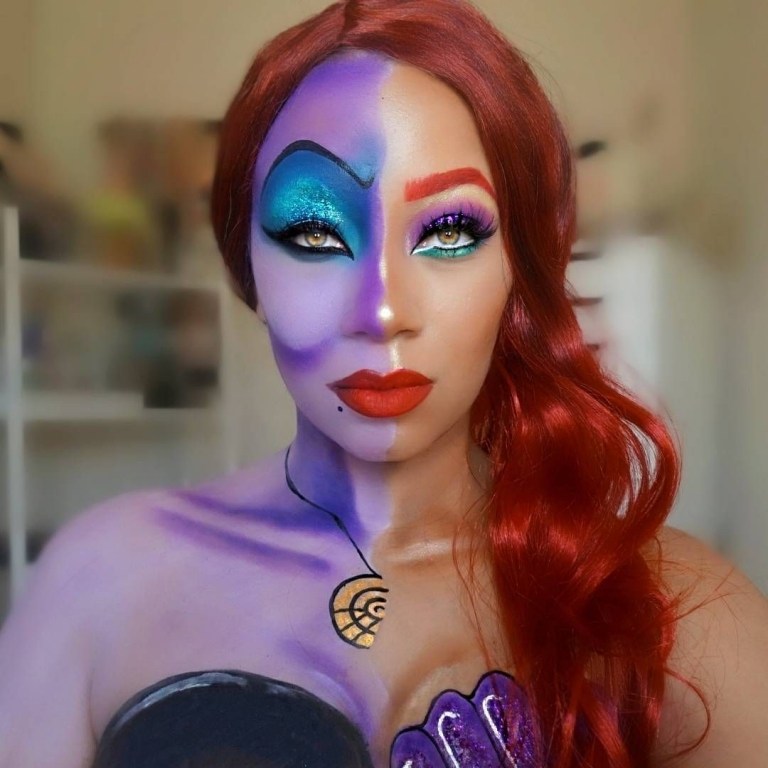 Disney inspiriertes halbes Gesicht Make-up Arielle die Meerjungfrau und Ursula schminken
