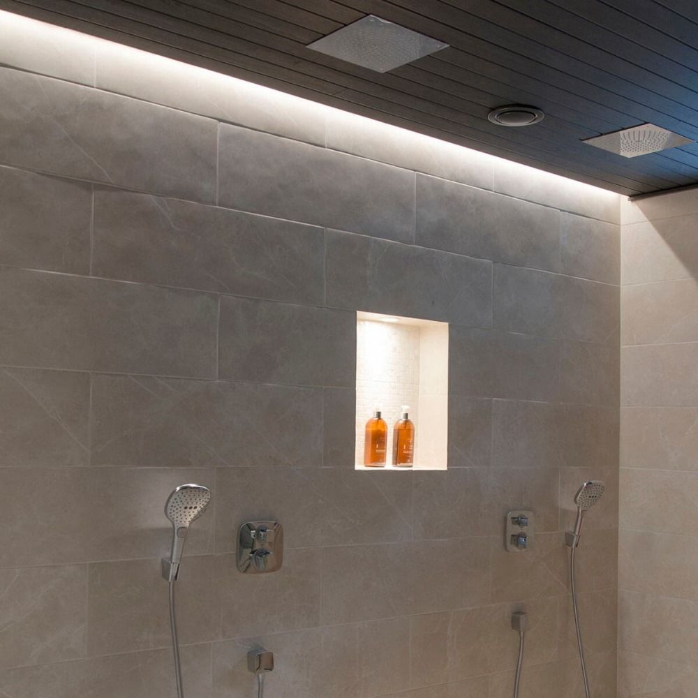 indirect led lighting for bathing and ceiling bath with two shower heads