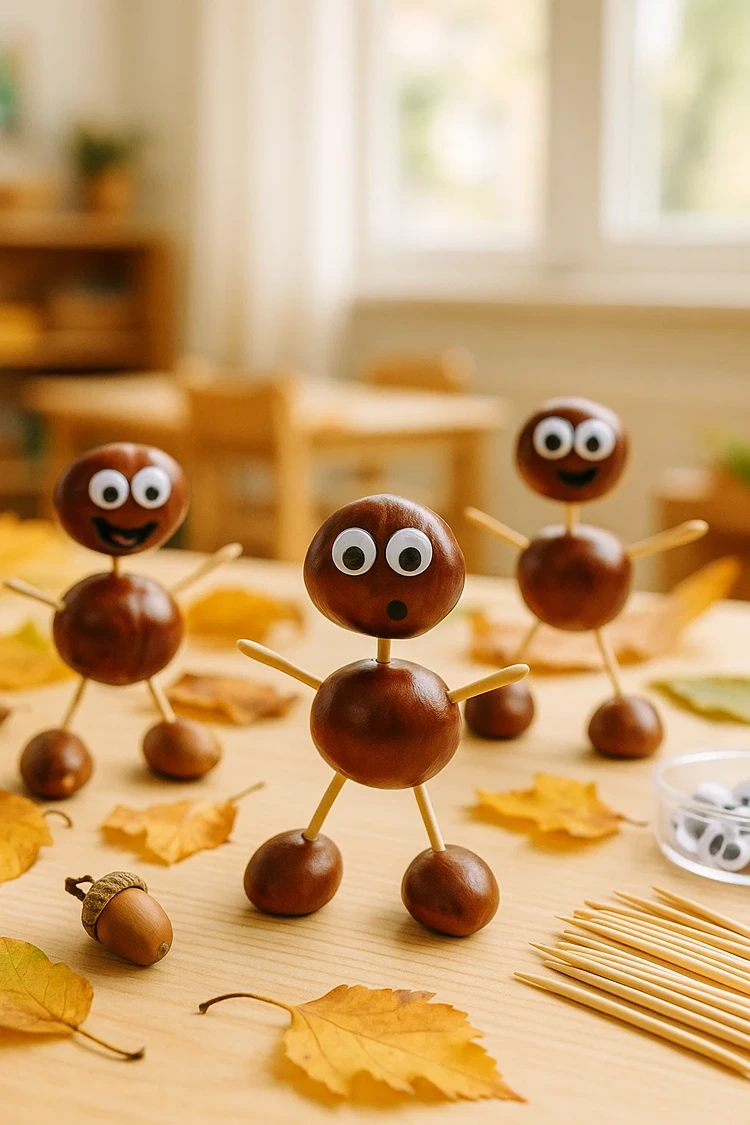 kastanienfreunde basteln lustige figuren mit charakter