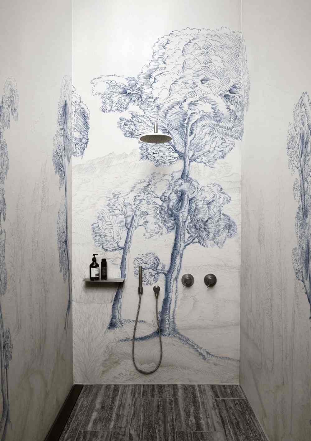 kleiner duschbereich mit designer badezimmer platten statt fliesen