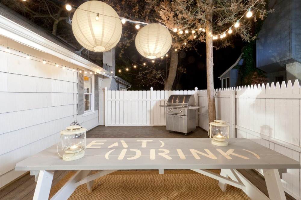 lighter chain and appropriate lighting for barbecue in the backyard and romantic ambience