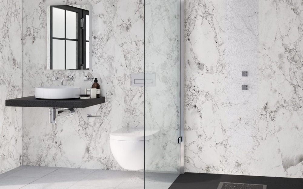 wandpaneele marmor putz für badezimmer mit glas trennwand