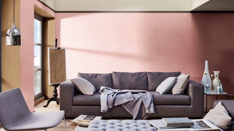 warme Wandfarben in rosa Beeren Nuancen und Pastellfarben wie Cappuccino kombinieren Wohnzimmer im vintage Wohnstil